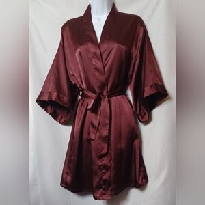 Youmita Women's Burgundy Robe Tie Belt Short Sleeve. Size M